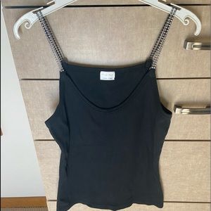 Sleeveless/Tank Black top with embellished crystal straps one size EUC!